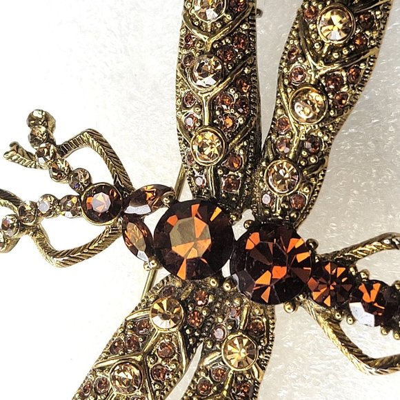 Large Statement Dragonfly Brooch in fashion topaz hued rhinestones - Picture 9 of 15